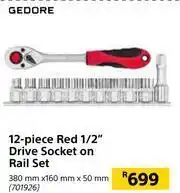 Builders Warehouse Gedore 12 Piece Red 1/2" Drive Socket On Rail Set offer