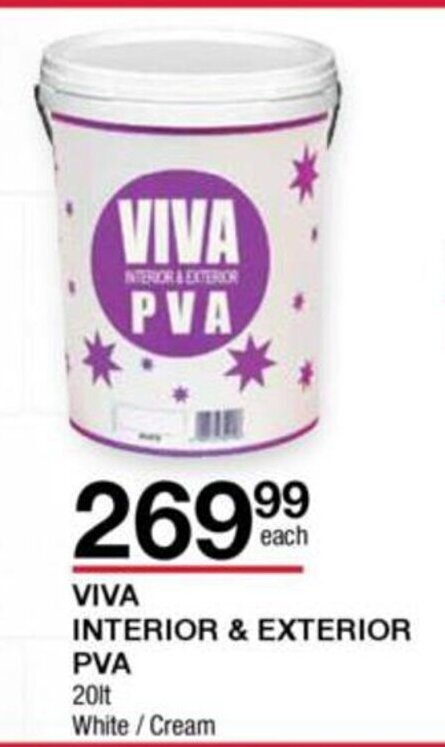 VIVA Interior & Exterior PVA 20lt White/Cream offer at Build It