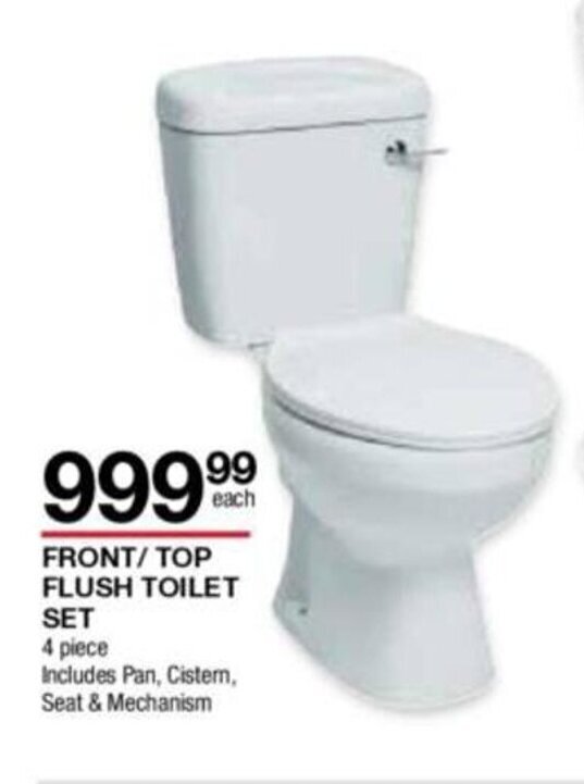 Front / Top Flush Toilet Set 4 Piece Include Pan, Cistern, Seat