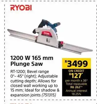 1200 w 165 mm plunge saw