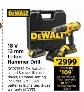 18 v 13 mm li-ion hammer drill