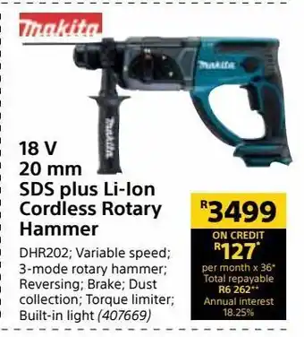 18 v 20mm sds plus li-ion cordless rotary hammer
