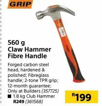 560 g claw hammer fibre handle
