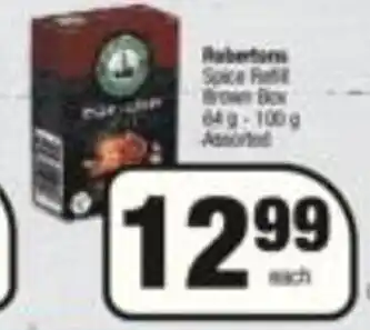 Spar Robertsons Spice Refill Brown Box 64g- 100g Assorted offer