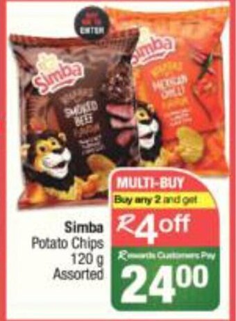 Spar Simba Potato Chips 120g Assorted offer