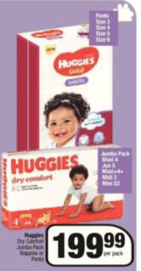 Spar Huggies Dry Comfort Jumbo Pack Nappies or Pants offer