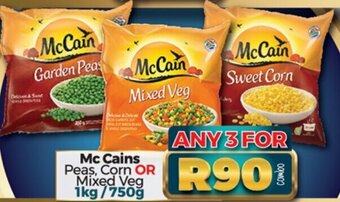 Mc Cains Peas, Corn or Mixed Veg 1kg/750g