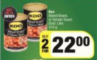 Spar Koo Baked Beans in Tomato Sauce 410g offer
