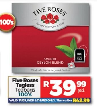 Five Roses Tagless Teabags 100's