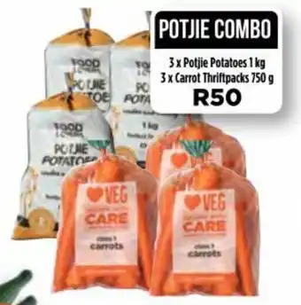 Food Lover's Market Potjie Combo: 3x Potjie Potatoes 1kg , 3x Carrot Thirftpacks 750g offer