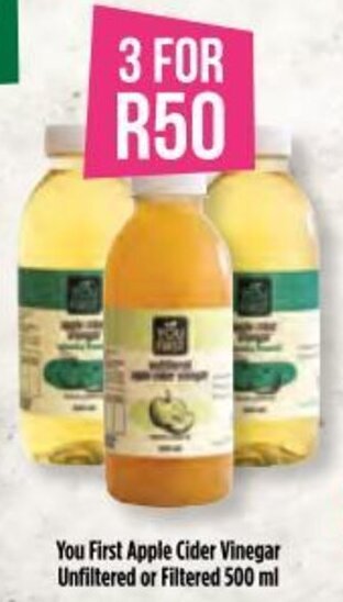 You First Apple Cider Vinegar Unfiltered or Filtered 500 ml
