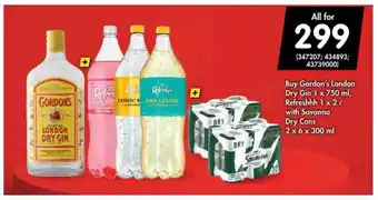 Makro’s liquor Gordon's London Dry Gin 1 x 750 ml, Refreshhh 1 x 2 L with Savanna Dry Cans 2 x 6 x 300 ml offer
