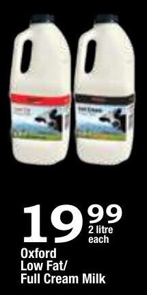 Oxford Freshmarket Oxford Low Fat/ Full Cream Milk 2 Litre each offer