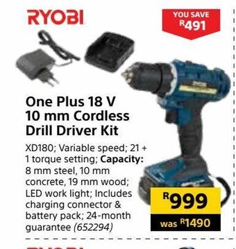 Builders Warehouse One plus 18 v 10mm cordless drill driver kit offer