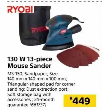 Builders Warehouse 130 w 13-piece mouse sander offer