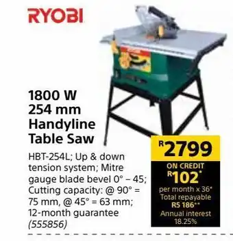 Builders Warehouse 1800 w 254 mm handyline table saw offer