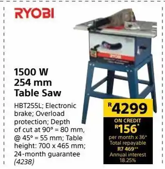 Builders Warehouse 1500 w 254 mm table saw offer
