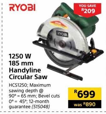 Builders Warehouse 1250 w 185 mm handyline circular saw offer