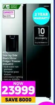 Game Samsung 617L Side By Side Black Mirror Fridge/Freezer RS64R53 offer