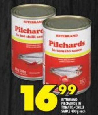Shoprite Ritebrand Pilchards in Tomato/Chilli Sauce 400g offer