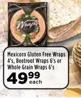 Food Lover's Market Mexicorn gluten free wraps, beetroot wraps or whole grain wraps offer