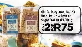 Food Lover's Market Oh, so tasty bran, double bran, raisin & bran or sugar free rusks 2 offer