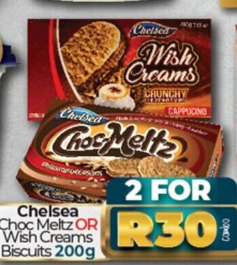 Take 'n Pay Chelsea Choc Meltz or Wish Creams Biscuits 200g offer