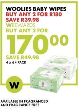 Woolworths Woolies Baby Wipes 4 x 64 pack offer
