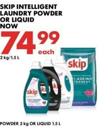 Woolworths Skip Intelligent Laundry Powder or Liquid 2kg / 1.5L offer
