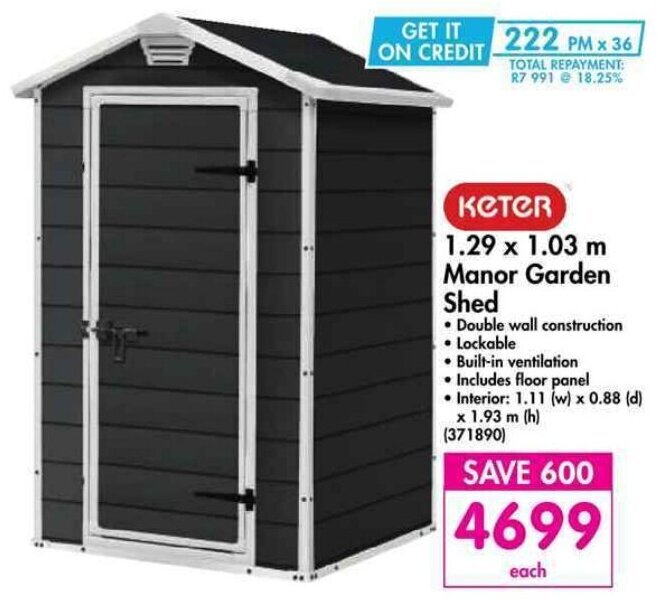 Keter 1,29 x 1,03m Manor Garden Shed offer at Makro