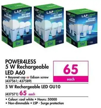 Makro Power4less 5W Rechargeable LED A60 offer