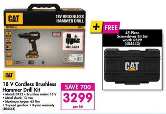 Makro Cat 18V Cordless Brushless Hammer Drill Kit offer