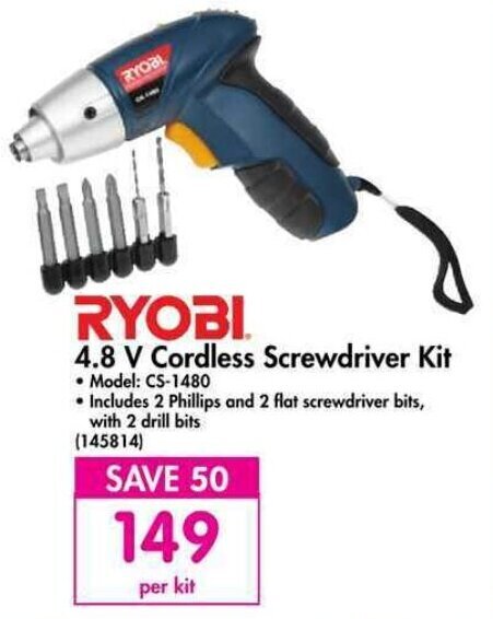 Ryobi 4,8V Cordless Screwdriver Kit 
