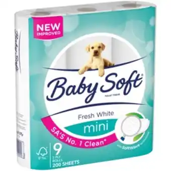 Baby soft fresh white mini 2 ply toilet rolls 9 pack