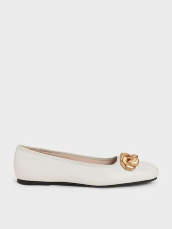 Charles & Keith Ruched square-toe chunky chain-link ballerinas - chalk offer