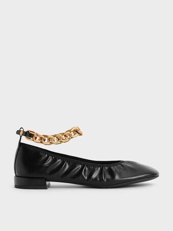 Chunky chain ankle ballerina flats - black