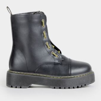 The FIX Women's black boot with front zip & yellow stitching offer