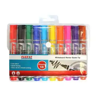 Parrot whiteboard marker bullet tip - assorted (pack of 10)