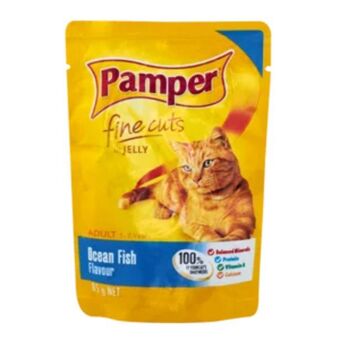 Shoprite Pamper ocean fish flavoured adult cat food in jelly pouch 85g offer