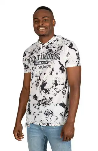 JAM Clothing Mens tie-dye hooded t-shirt - white/ black offer