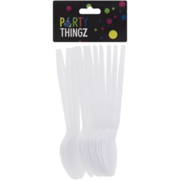 Party thingz white plastic spoons 12 pack offer at Shoprite