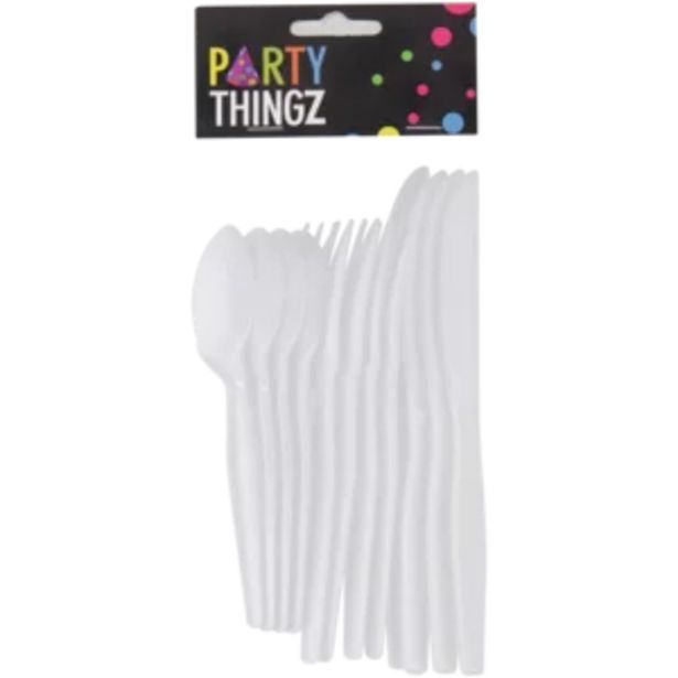 Party thingz white assorted plastic cutlery set 12 piece offer at Shoprite