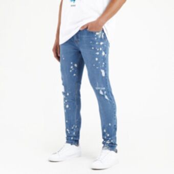Men's medium wash bleach spots skinnyjeans