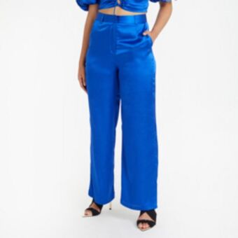 The FIX Women's cobalt blue co-ord satin wideleg pants offer