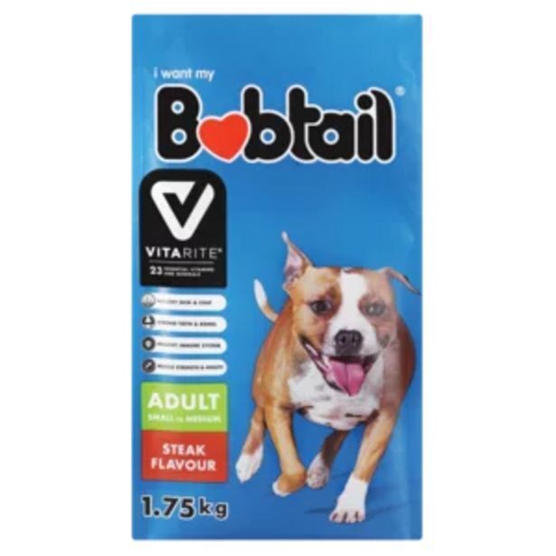 Bobtail steak flavoured small adult dog food 1.75g offer at Shoprite