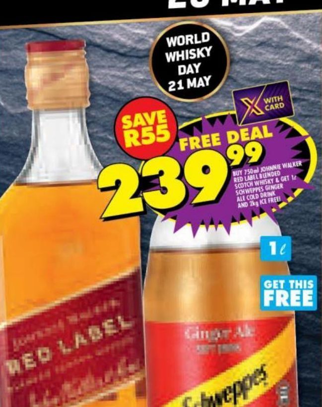 Red label scotch whisky & schweppes ginger ale offer at Shoprite Liquor