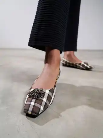 Charles & Keith Check-print embellished ballerina flats - multi offer
