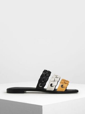 Weave detail leather slide sandals - multi