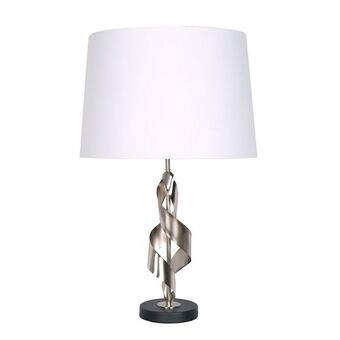 Lamp table-curved metal base-cream fabric shade