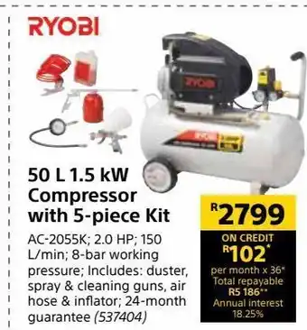 Builders Express 50 l 1.5 kw compressor with 5-piece kit offer